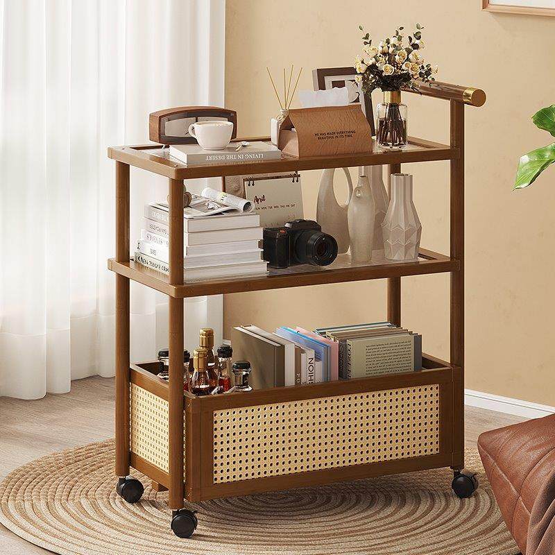 中古小推车零食置物架复古可移动推拉茶几客厅沙发边几床头柜