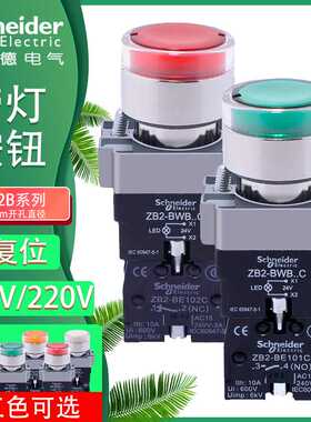 议价-施耐德绿色带灯按钮XB2BW33B1C自复位开关24V常开红色XB2-BW