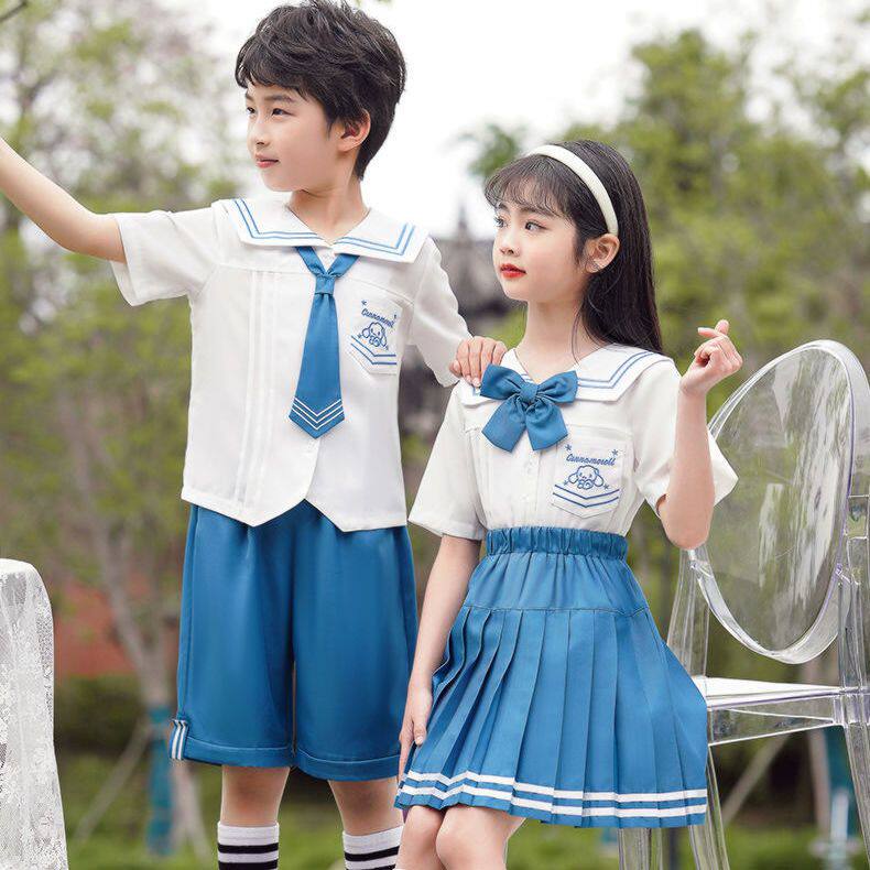 小学生夏季学院jk制服两件套六一儿童表演主持洋气男女孩运动套装