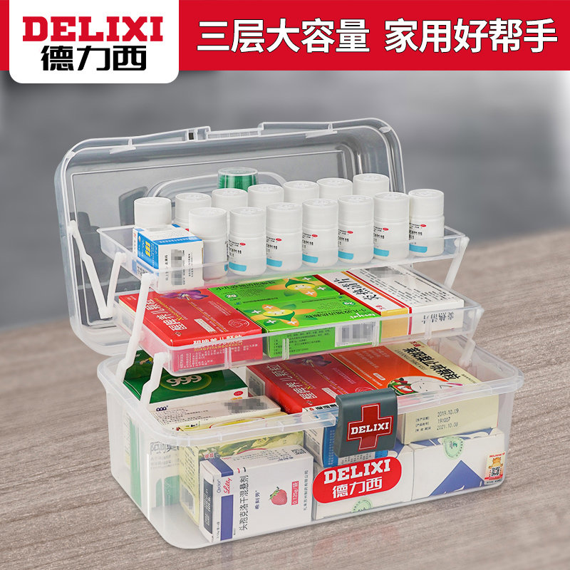 德力西药箱家庭装药药物收纳盒小医疗箱大容量美术生工具箱家用