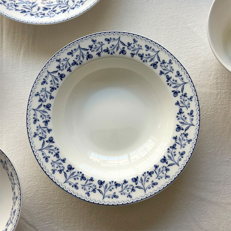 北府 釉下彩繁枝骨瓷盘碗深汤盘菜盘甜品盘斗笠碗米饭碗餐具