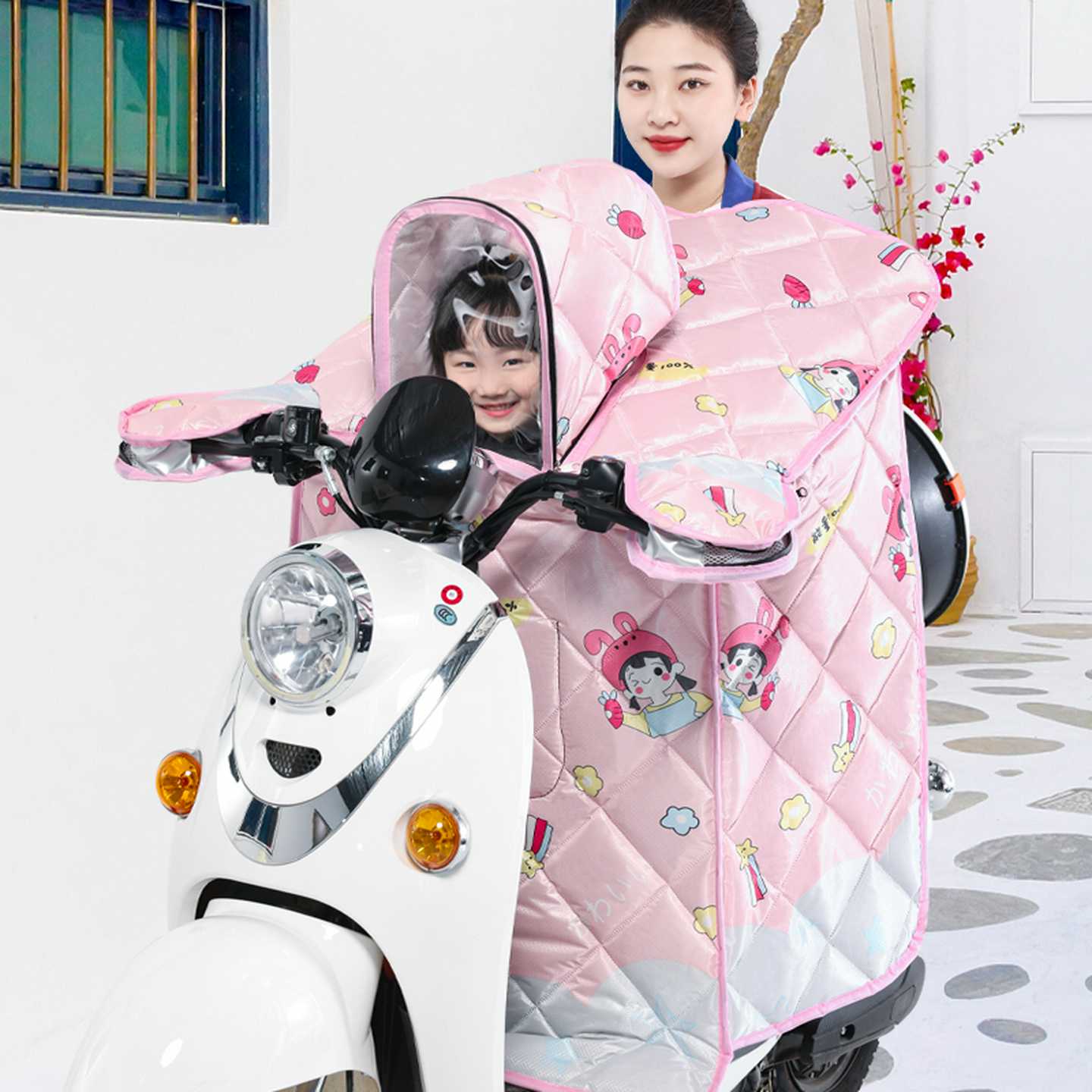 亲子儿童电动车挡风被夏季防晒双人电瓶车防风防水春秋通用遮