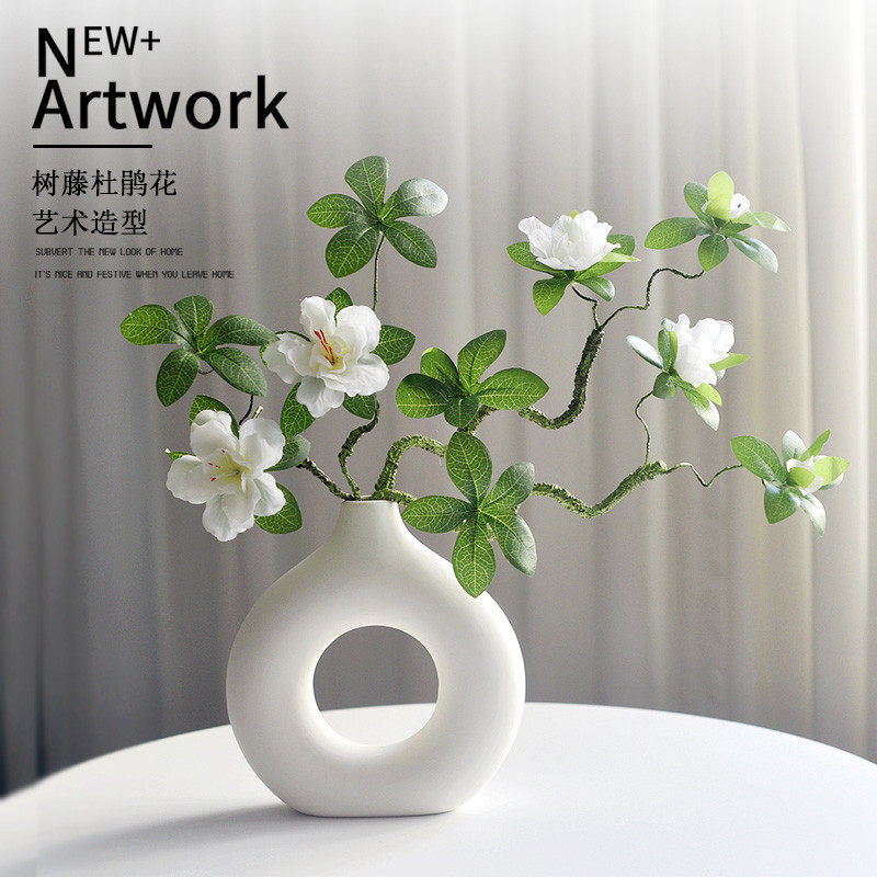 杜鹃假花仿真花绿植摆设家居陶瓷餐桌装饰摆件轻奢仿生花艺摆件