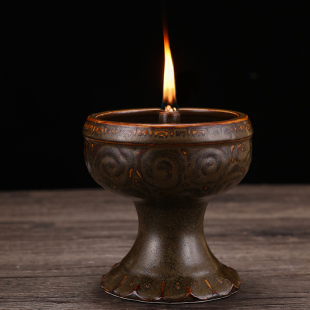 长明灯复古旧老式酥油用品老油酥陶瓷油灯盏家用寺庙用灯座烛