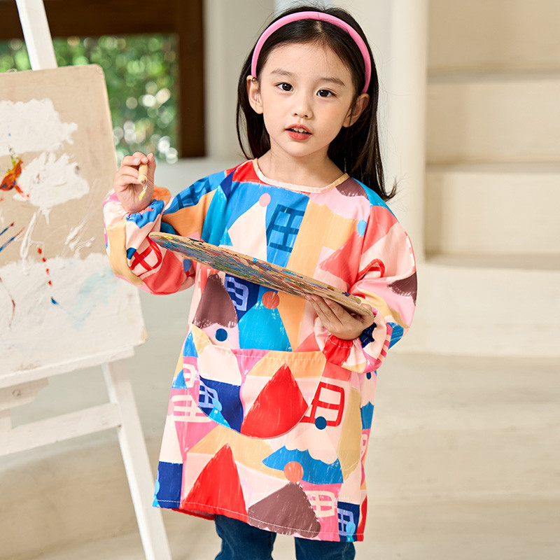 儿童画画罩衣幼儿园长袖防水围裙男孩美术书法罩衫女宝宝吃饭