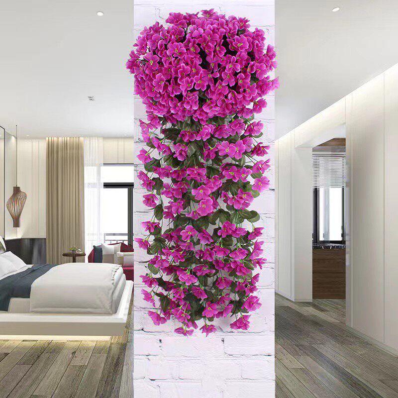 仿真紫罗兰花吊兰藤蔓墙壁挂花塑料假花装饰藤条绢花婚庆玫瑰
