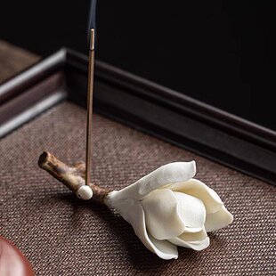 茶宠摆件可养纯手工捏陶瓷白玉兰花茶室茶桌笔托架线香插茶道
