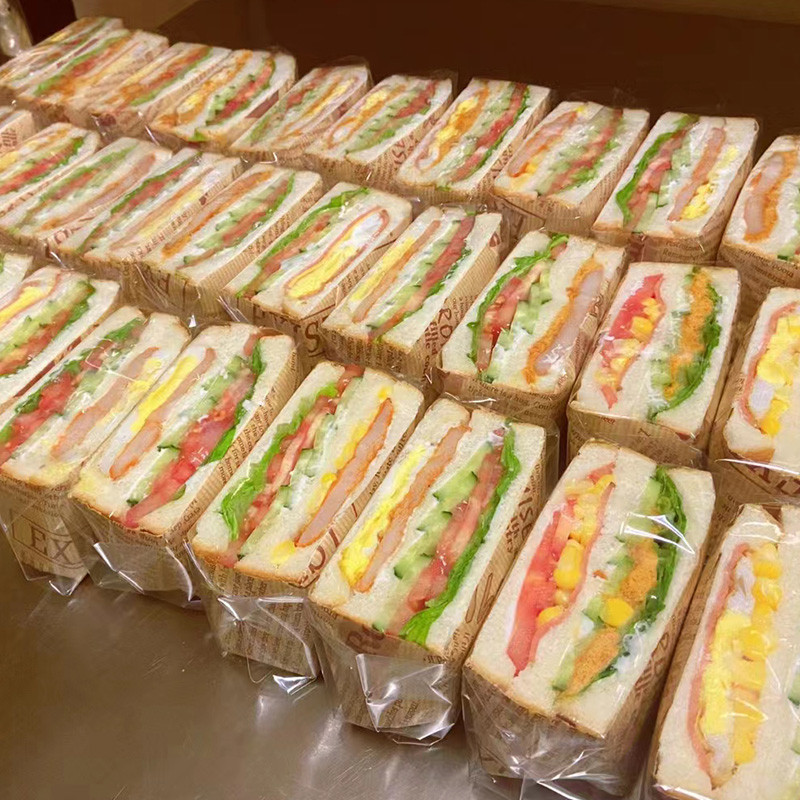 三明治包装袋食级牛皮纸摆摊用透明汉堡饭团纸塑料三文治防雾