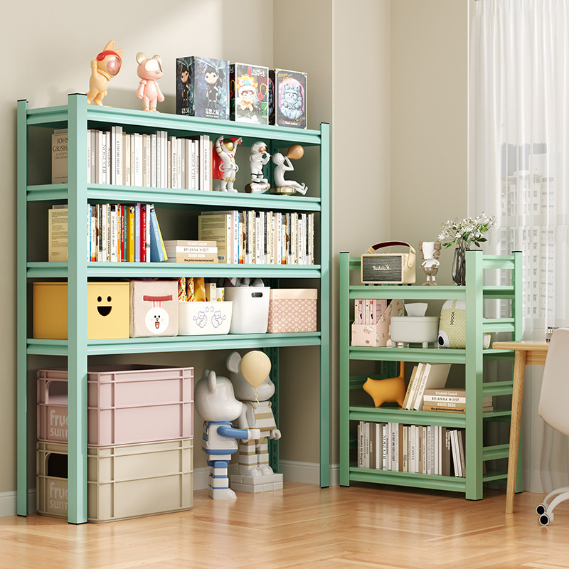 家用书架落地置物架下空式多层钢制收纳架子儿童学生书柜一体靠墙