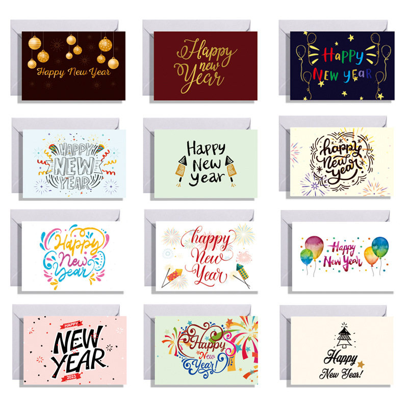 happy new year card cute greeting cards新年祝福贺卡空白信封