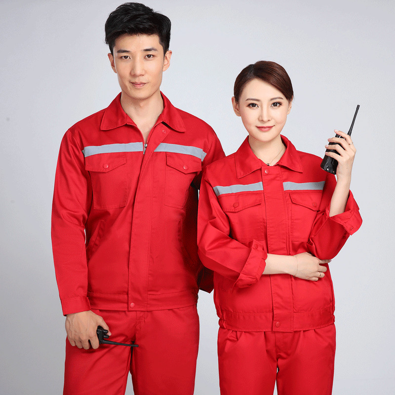 春秋长袖工作服套装男纯棉反光条防静电焊建筑工地环卫双层劳保服