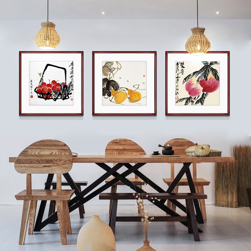 齐白石装饰画国画新中式客厅背景墙面挂画卧室饭厅餐厅水墨虾