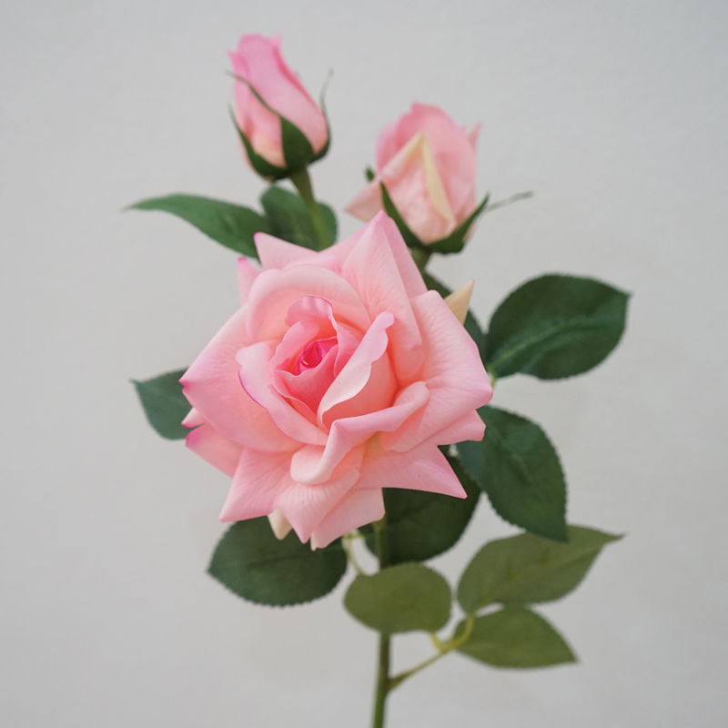 手感保湿玫瑰仿真花束绢花客厅餐桌装饰花艺插花摆件假花3头