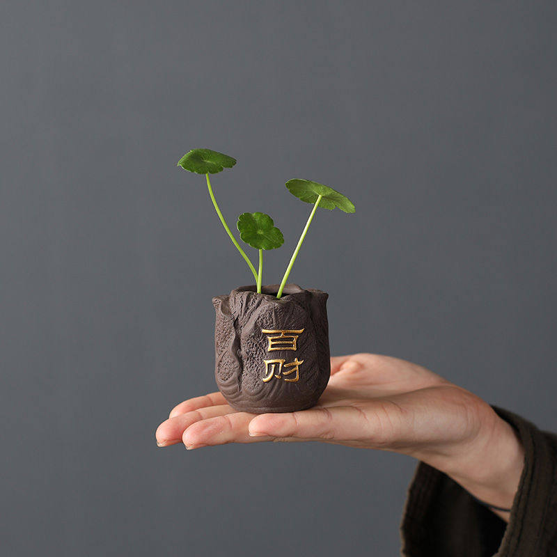 宇轩指尖小茶宠紫砂紫创意泥彩绘花瓶迷你禅意茶艺置茶玩茶意