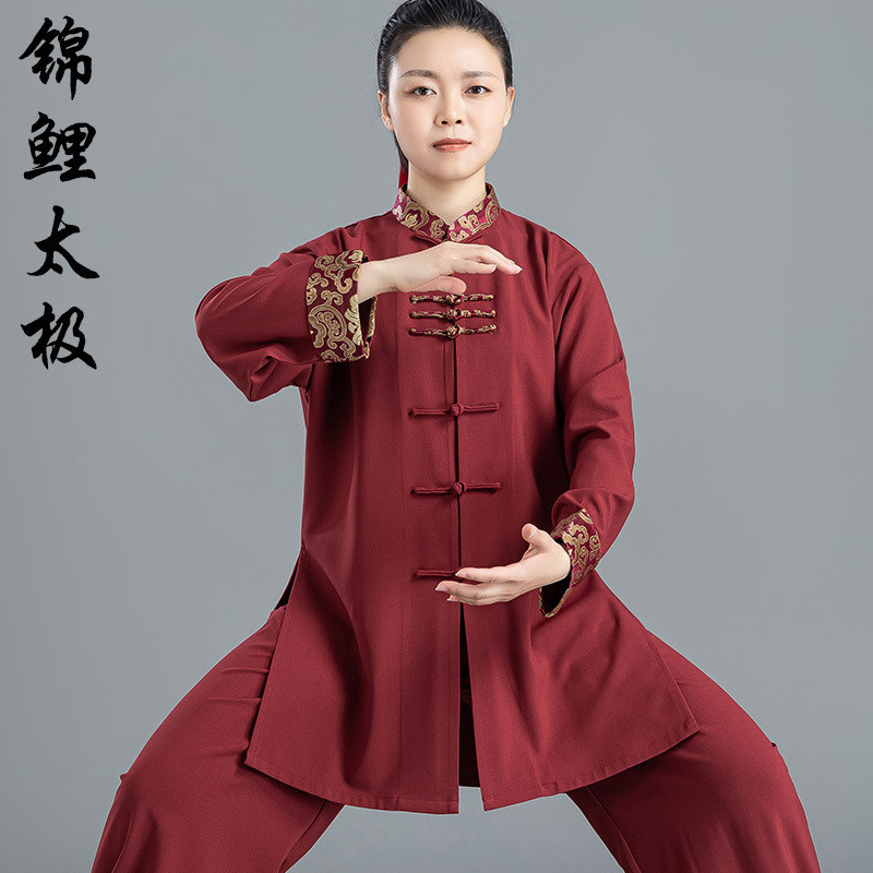 锦鲤太极服女春夏季陈家沟高端男中长款八段锦练功服表演
