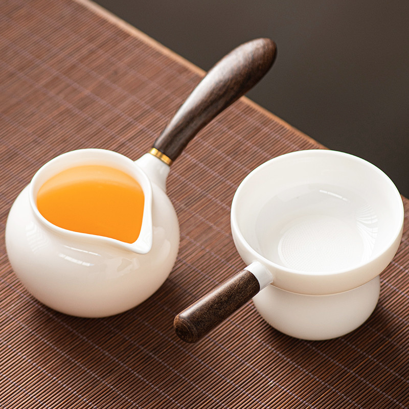 羊脂玉全瓷茶漏茶滤一体陶瓷过滤器功夫茶具分茶器茶滤网公道杯