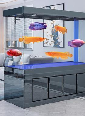白落地鱼缸客墙滤客厅超家用轻奢56783族底大型厅鱼缸玻璃水箱隔