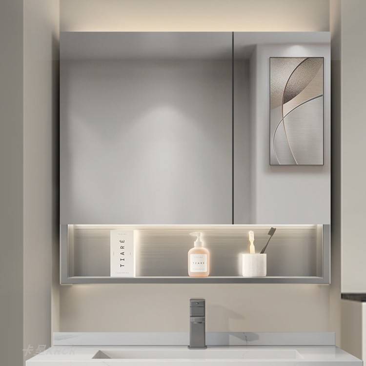 cs不锈钢浴室镜柜智能带灯卫生间镜柜单独挂墙式带置物架小户型镜