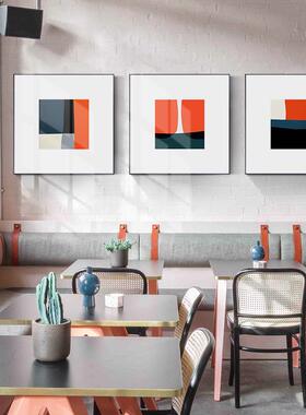 现代创公意红黄色客厅间装饰LJS画留白抽象艺术挂画网直播壁画民