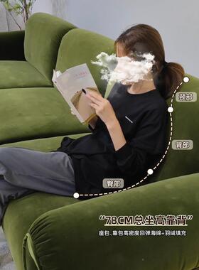 BK9K穆瑞墨F765T8HH家具法式复古绿色沙直发厅三人位排天鹅客绒布