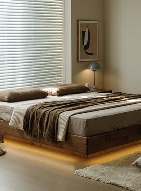 全实木床黑胡桃木无床头柜式小户型55654日气压储物体高低箱箱床