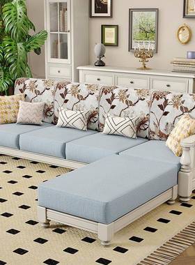 美式白色沙发实木布艺复古小美乡ALAL村户3型具客厅家三人小位12