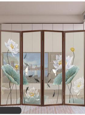 新中苏绣半透BVD式明遮双面屏刺绣荷塘月色风家用茶室挡隔断装饰