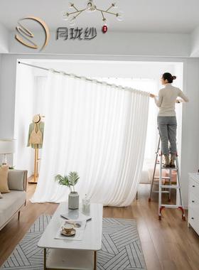 帘窗帘免15691打孔安装断帘伸纱缩杆门帘白色叶窗纱白隔纱简易遮