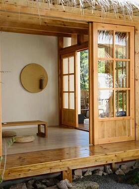 防腐木网屋庭F5M79T8T院造景别农家乐墅院子户茅草屋室外小外木屋