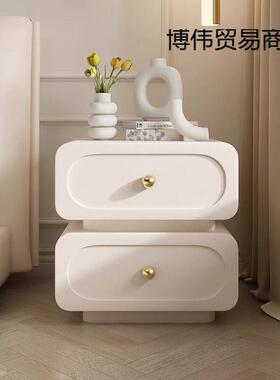 极简轻奢实木床头法柜KGQ简约代现式奶风储物柜黑色皮油质床边柜