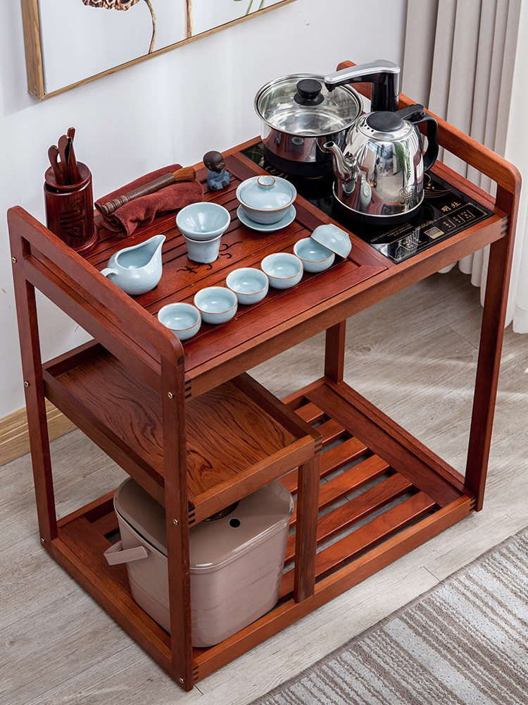 茶车移动乌金石茶台简约家用茶水柜实木茶几茶桌自动上水茶具套J&
