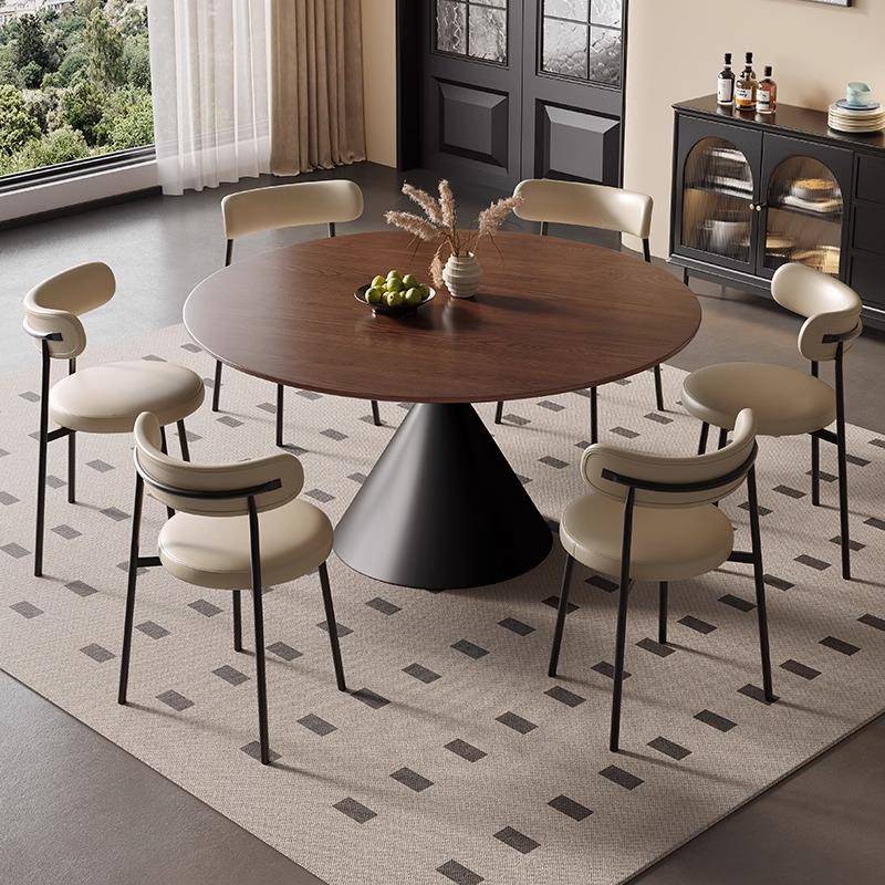 现代胡桃木色白蜡木餐桌椅CY-666组合小户型用洽转谈带桌盘圆形饭