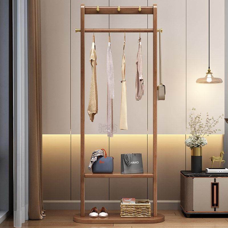 置AOB3r实木家用架落地衣服物衣衣架挂衣架卧室衣服收纳架立式主