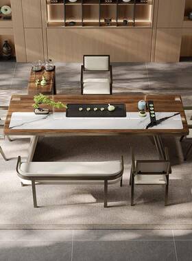 新款嵌彩新晶板茶桌椅组合中式烧水壶一体入式全自80935岩动茶具