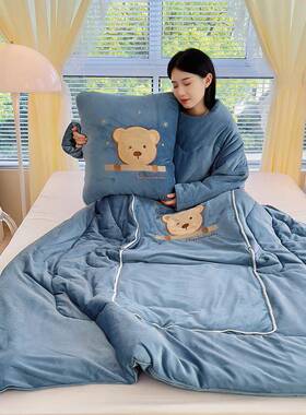 202懒5新能款多功XUI人抱枕被系列-抱枕被憨憨绒熊--宝蓝色