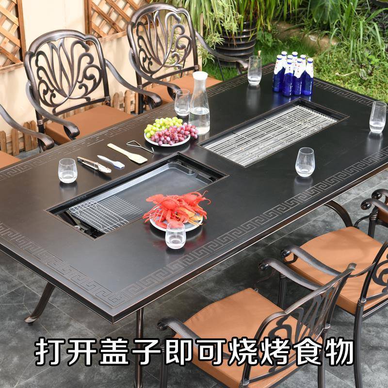 室外铸铝木烧烤桌碳椅烤架庭院餐桌户子RPU外电烤炉园野外家用花