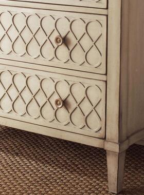 美式乡村门厅三斗柜复古做饰旧柜玄柜XAF客厅装关雕花储物家用实