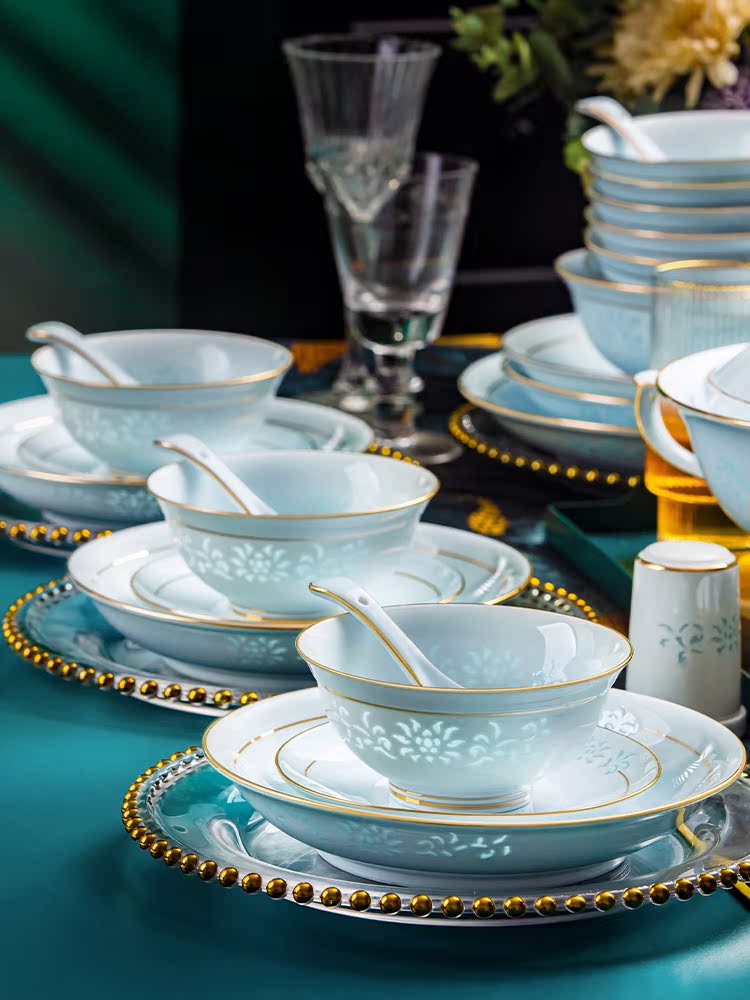 卓熙景德镇餐具高档豪华健康高值盘碗乔迁礼品精美瓷盘套装