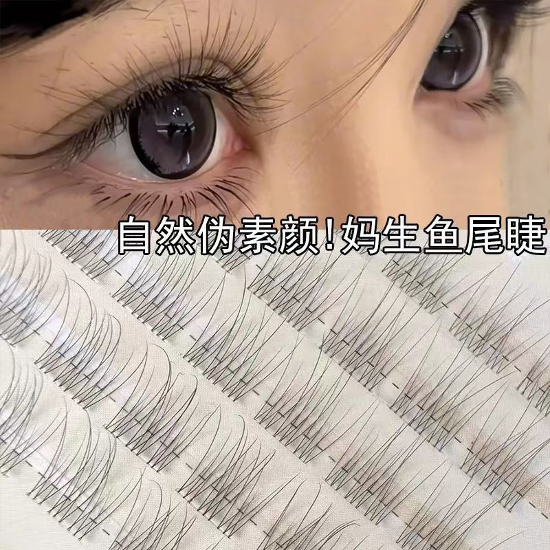 自然伪素颜免胶妈生鱼尾睫120簇大容量透明梗可重复使用细梗