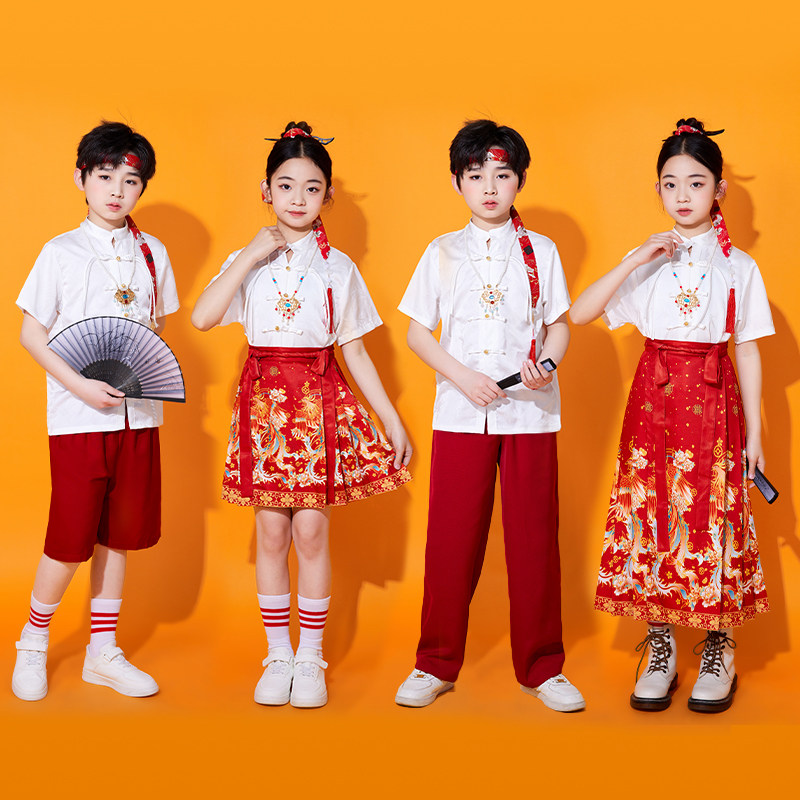 国庆儿童合唱团演出服中国风汉服爱国朗诵班服春季运动会啦啦队服