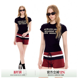 收腰正肩字母短袖 T恤女夏2026新款 辣妹显瘦上衣 MODE弹力修身 ICH