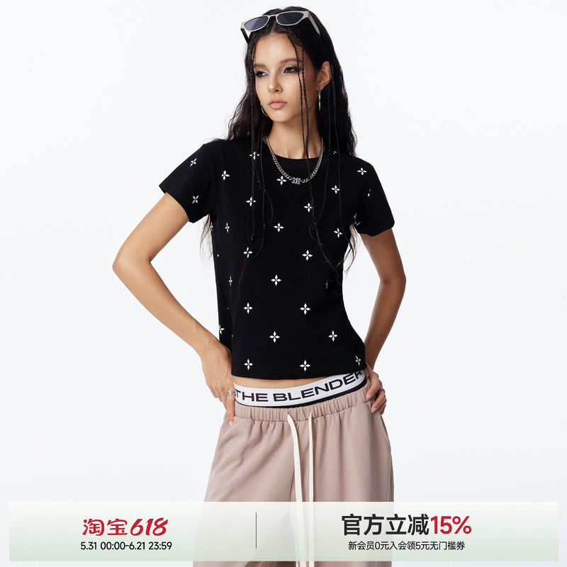 美式满印修身短款T恤女2026新款