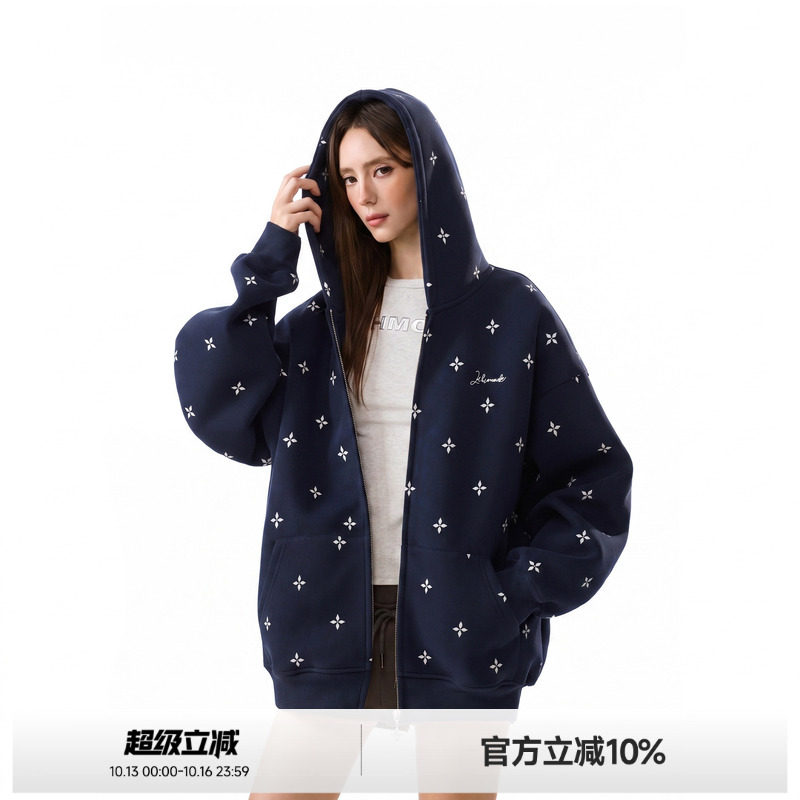 ICH MODE明星同款满印十字架外套女秋季新款宽松开衫卫衣运动上衣