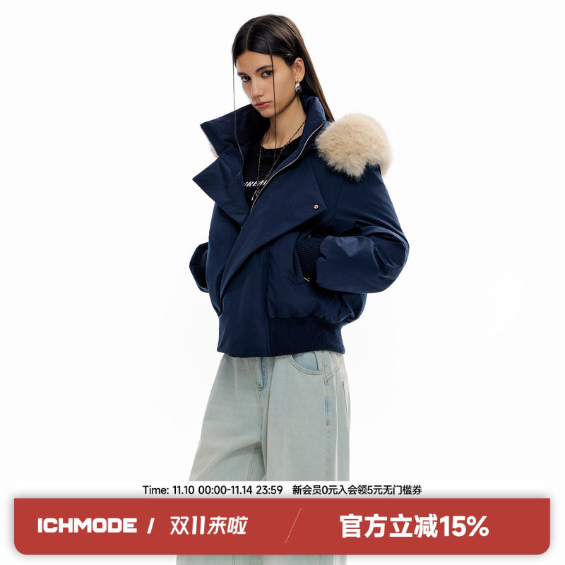 ICH MODE解构设计感毛领棉衣/棉服