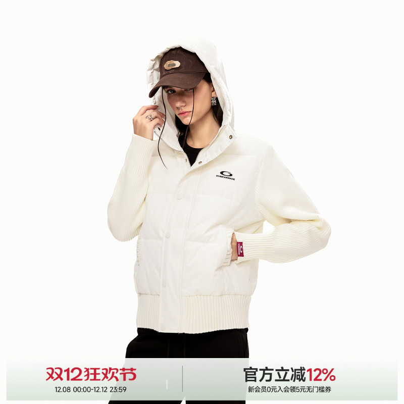 ICH MODE针织拼接设计感棉服女显瘦甜酷2025新款冬季保暖棉衣外套