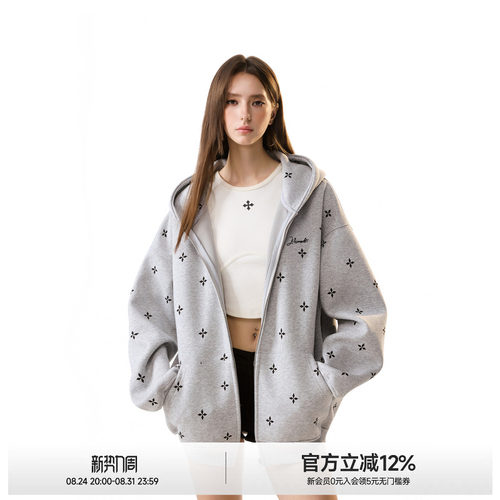 ICH MODE明星同款满印十字架长袖外套女春秋季薄款开衫卫衣上衣