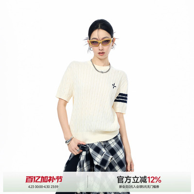 十字星印花针织T恤女夏季