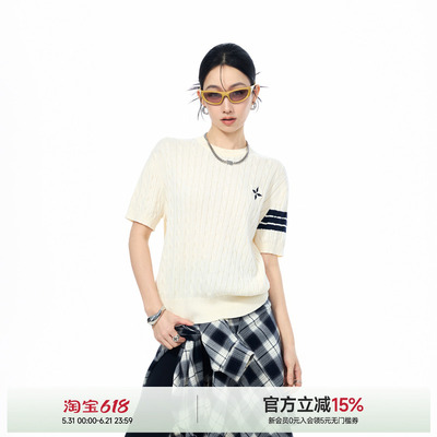 十字星印花针织T恤女夏季