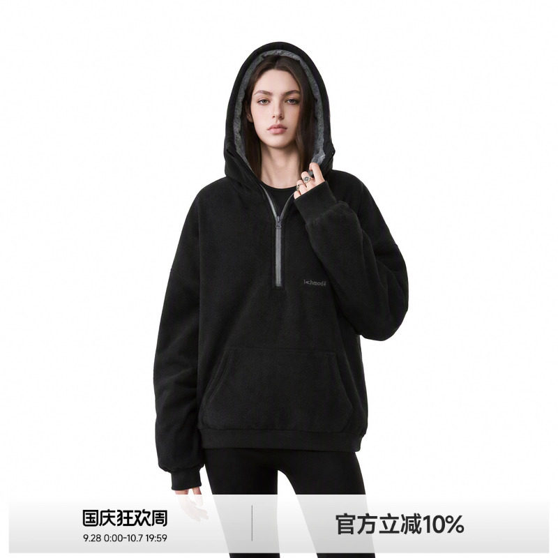 美式半开襟摇粒绒连帽卫衣女图片