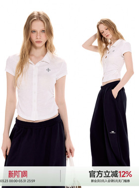 ICH MODE修身收腰白色衬衫女2026夏季新款轻薄衬衣外套短袖小衫